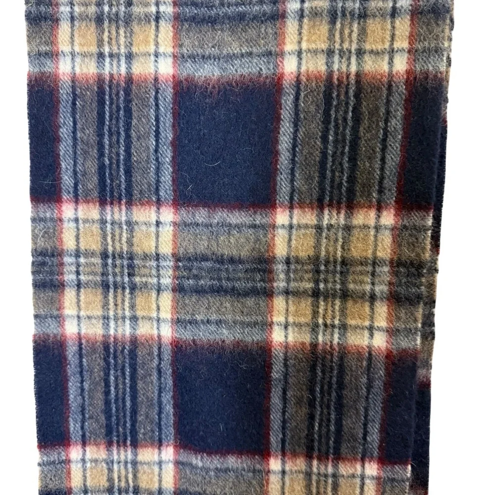 Classic Men's Plaid Scarf by Edinburgh-Lambswool Blue, Gray, Tan
